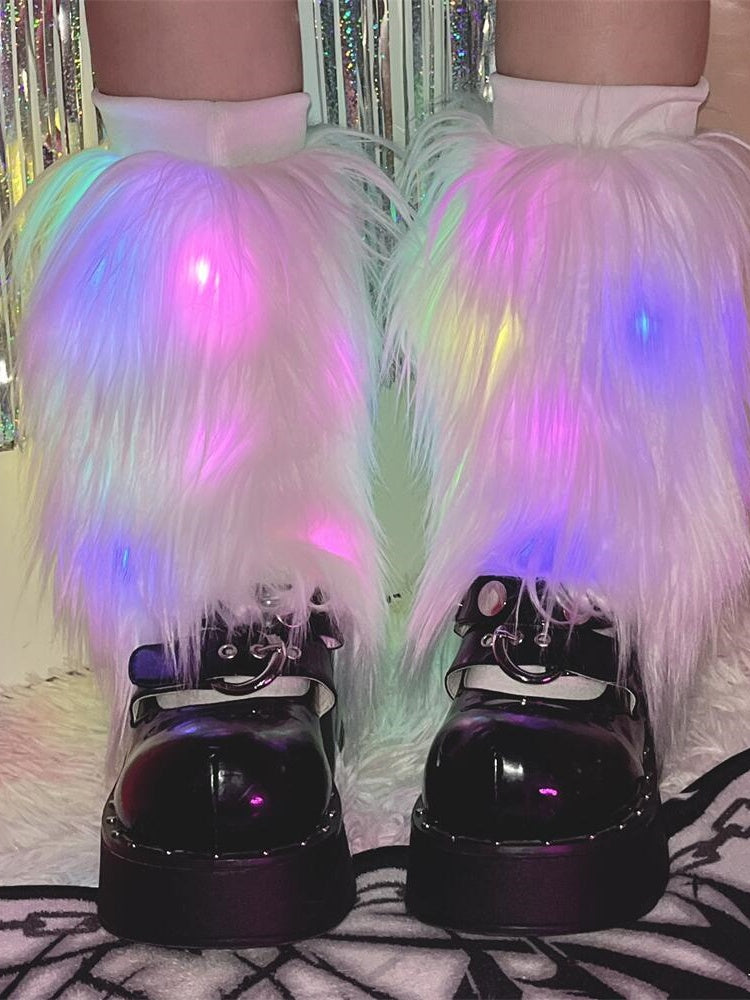White 25CM/40CM Shaggy Leg Warmers with LED Lights