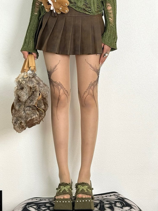 Tights Wings Nude Y2K Print