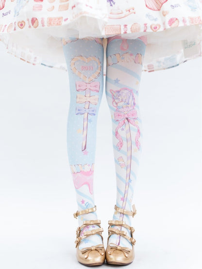 Candy Scepters Print Velvet Over Knee Stockings