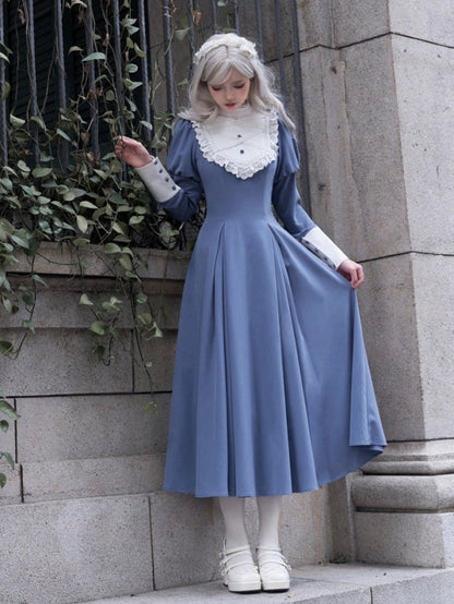 Blue Elegant Juliette Sleeves Dress Nun Lolita Long Sleeves One Piece