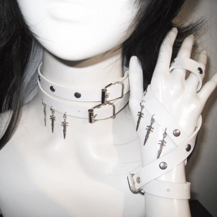 White Stud Sword Pendant Punk Choker