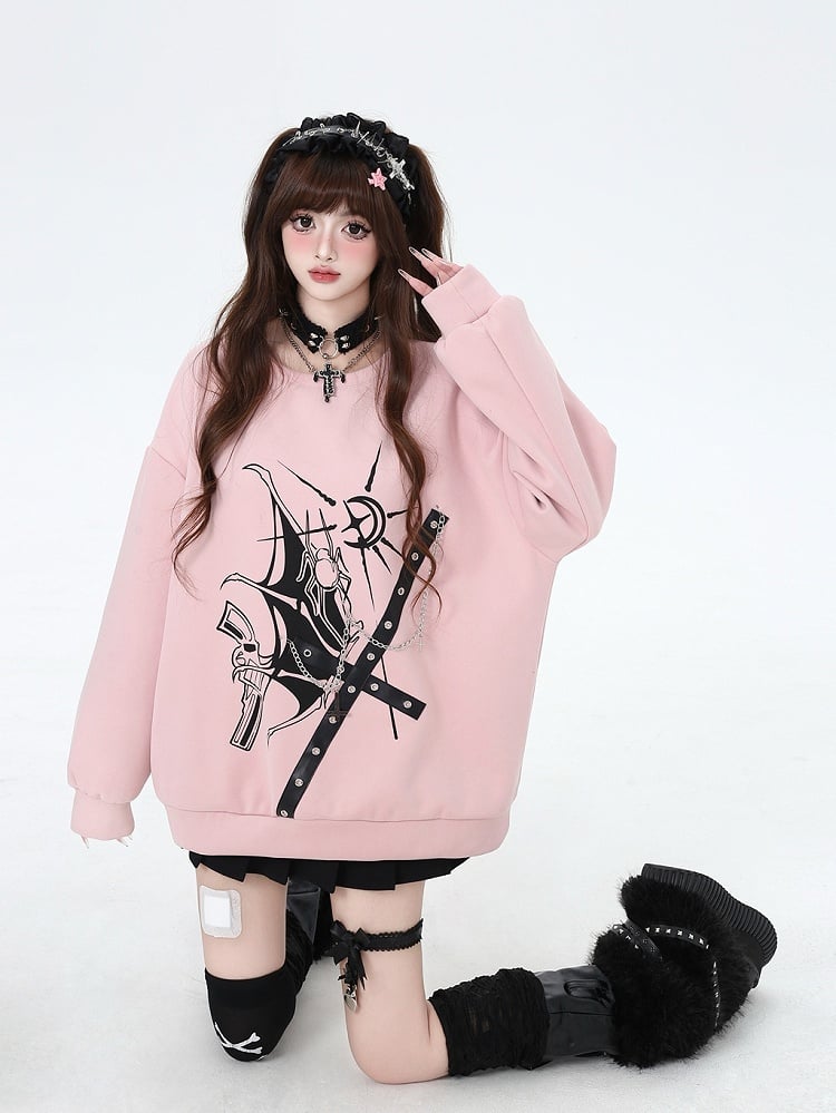 Crisscross Fleece Lined Y2K Sweatshirt