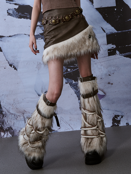 Y2K Warmers Beige Leg White With PU Adjustable Straps