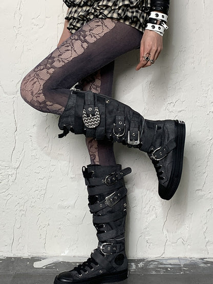 Pattern Lace Floral Dark Tights Purple