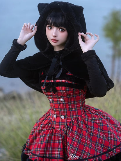 Black Cat Ears Hooded Plush Cape