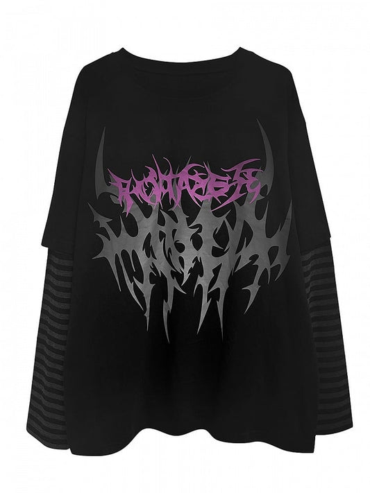 Schwarzes Fake-T-Shirt mit zweiteiliger Grafik