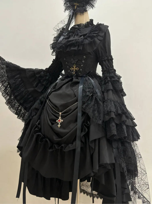 Black Waist Under Drawstring Lolita High Corset / Gothic Boned Skirt
