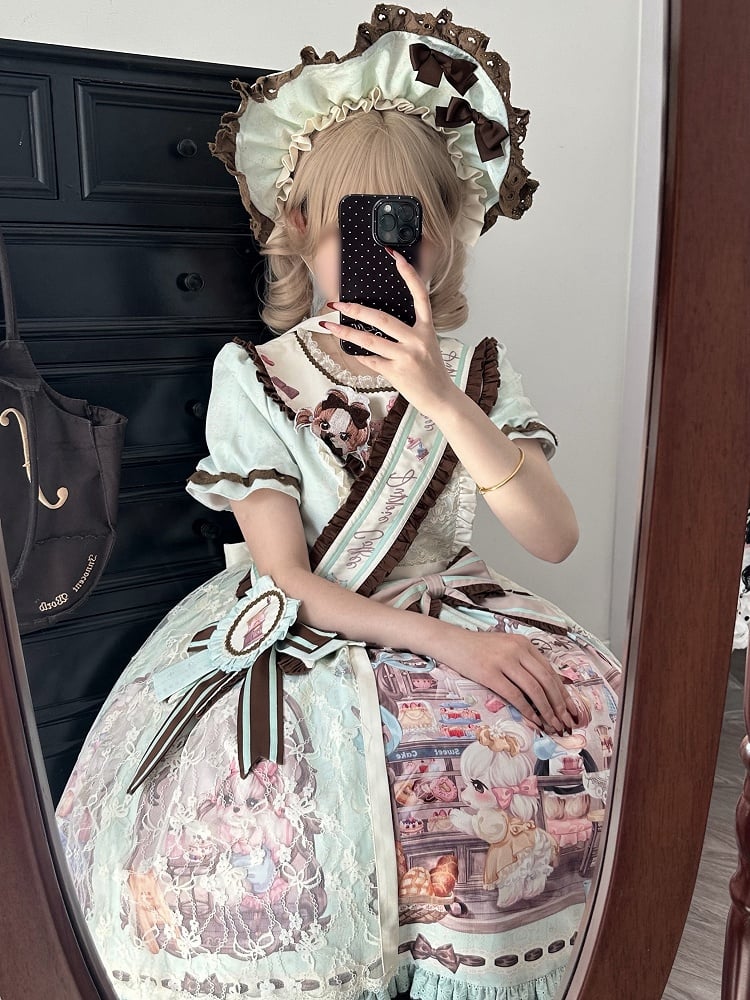 Green Pink Lolita / Apricot Bonnet