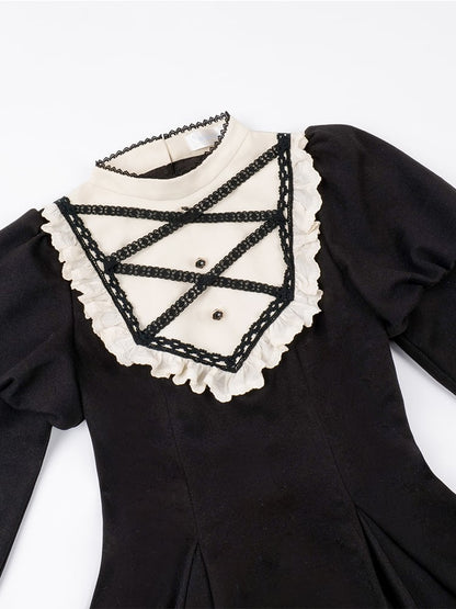 Robe noire élégante à manches Juliette, style lolita, manches longues, une pièce