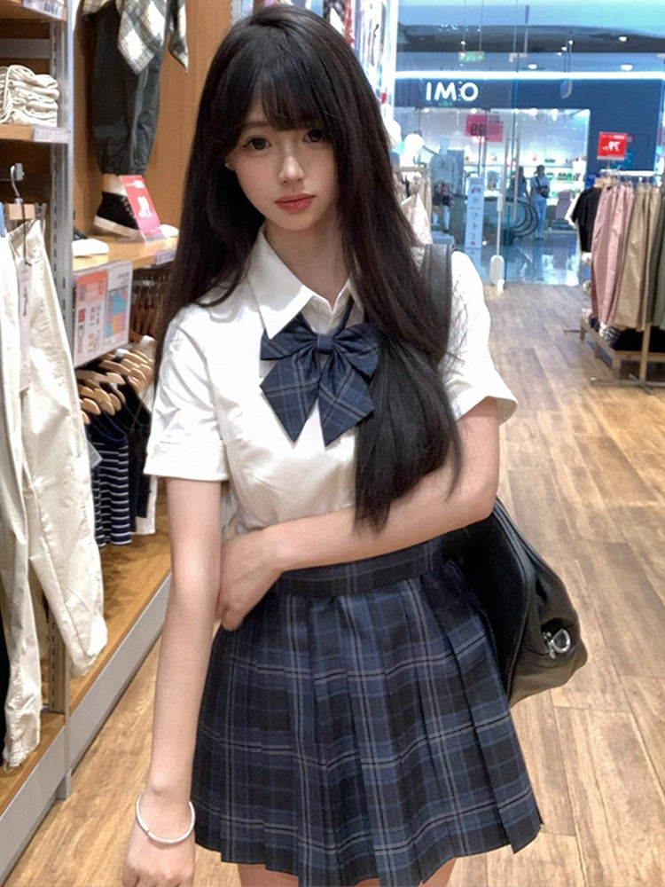 Weiße kurze Uniform im Preppy-Ärmel-Stil, JK-Shirt-Version