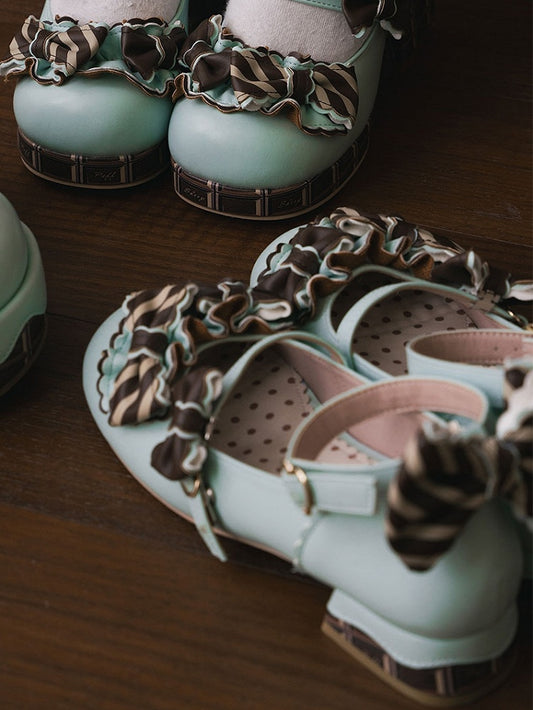 Herzmusterdetails Schnalle Lolita Bowknot Grünbraun Gestreift