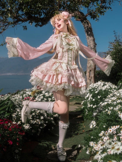 Robe Lolita Qi rose Sakura avec corset et gros nœud, tenue de festival des fleurs de cerisier
