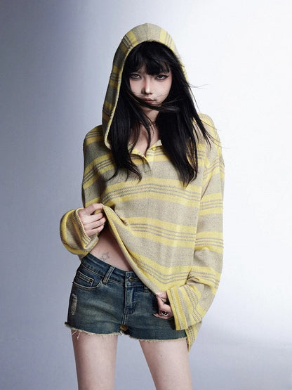 Loose Protection Yellow/Black Sun Top Knitted Hooded