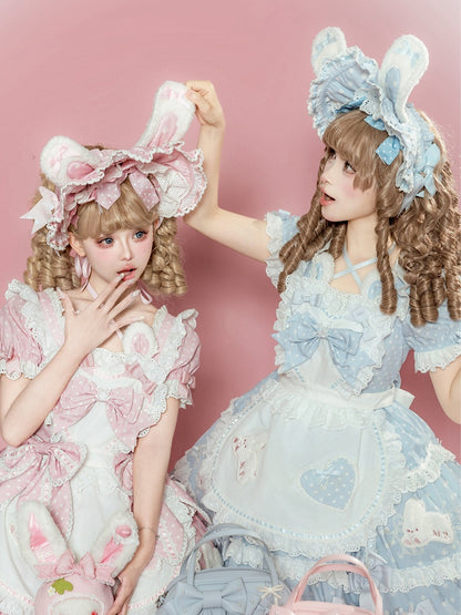 Pattern Ears Blue Pink Bonnet Polka-dot Black / Red Bunny