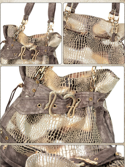 Wasteland Punk Pattern Shoulder Bag Snakeskin Brown