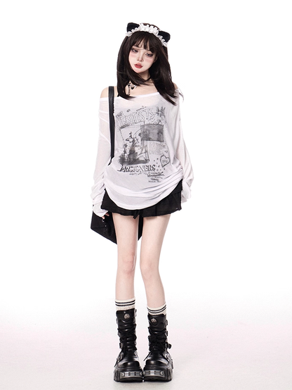 Black Drawstring Waist Mini Tiered Skirt