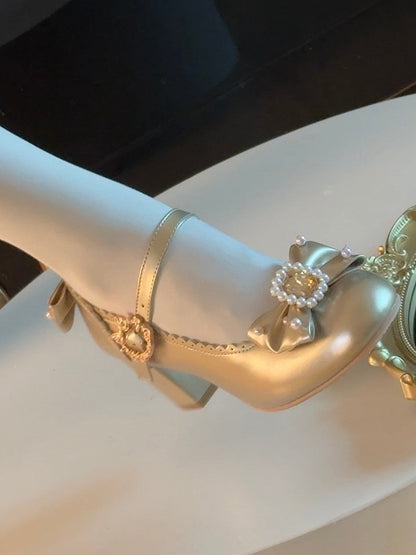 Und Details Perlen Runde Bowknot Mary Verzierte Zehe Strass Janes Gold