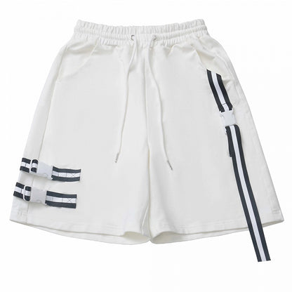 White Elastic Waist Drawstring Shorts
