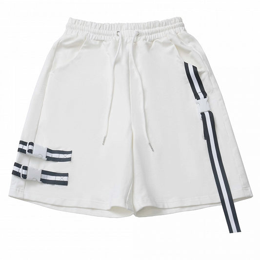 White Elastic Waist Drawstring Shorts