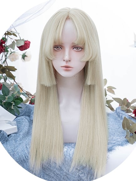 Blonde Hime Cut Long Straight Synthetic Wig