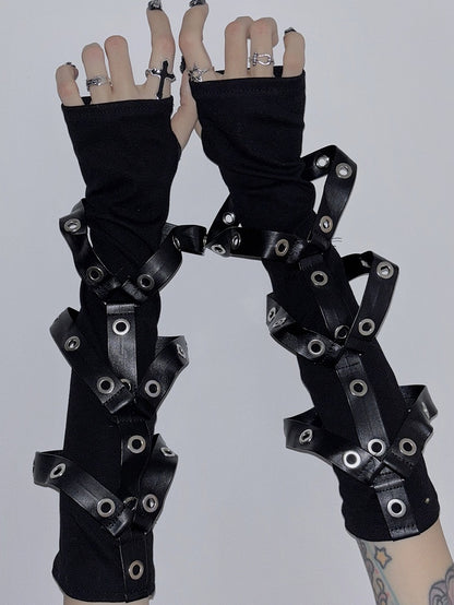 Schwarze Riemenhandschuhe PU-Design Punk