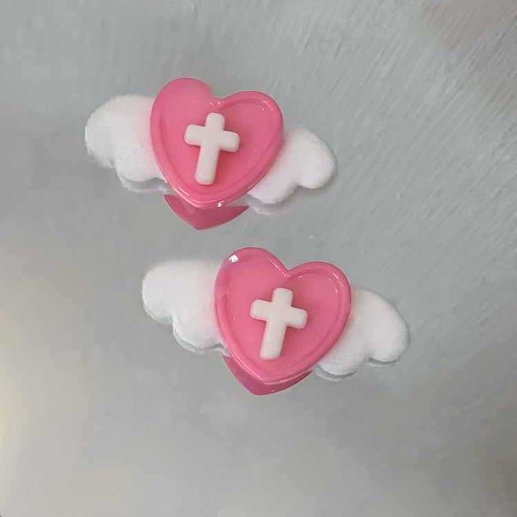 Barrettes à cheveux Yami Kawaii en forme de cœur et d'ailes