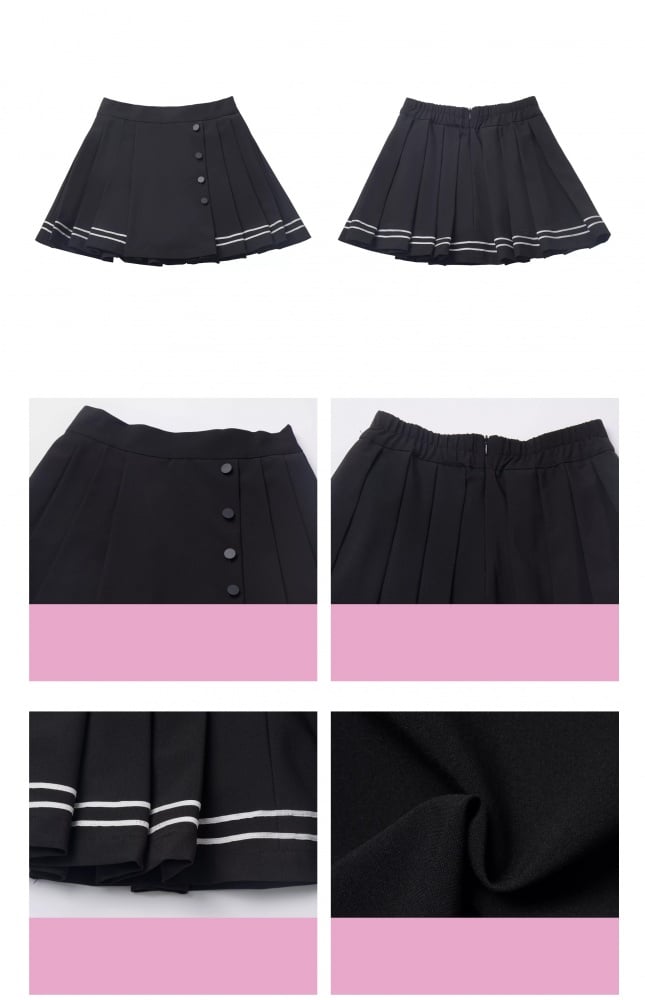 High Waist Black Preppy Pleated Short Skirt