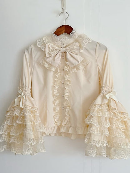 Bell Layered Lolita Sleeves Blouse Lace Apricot