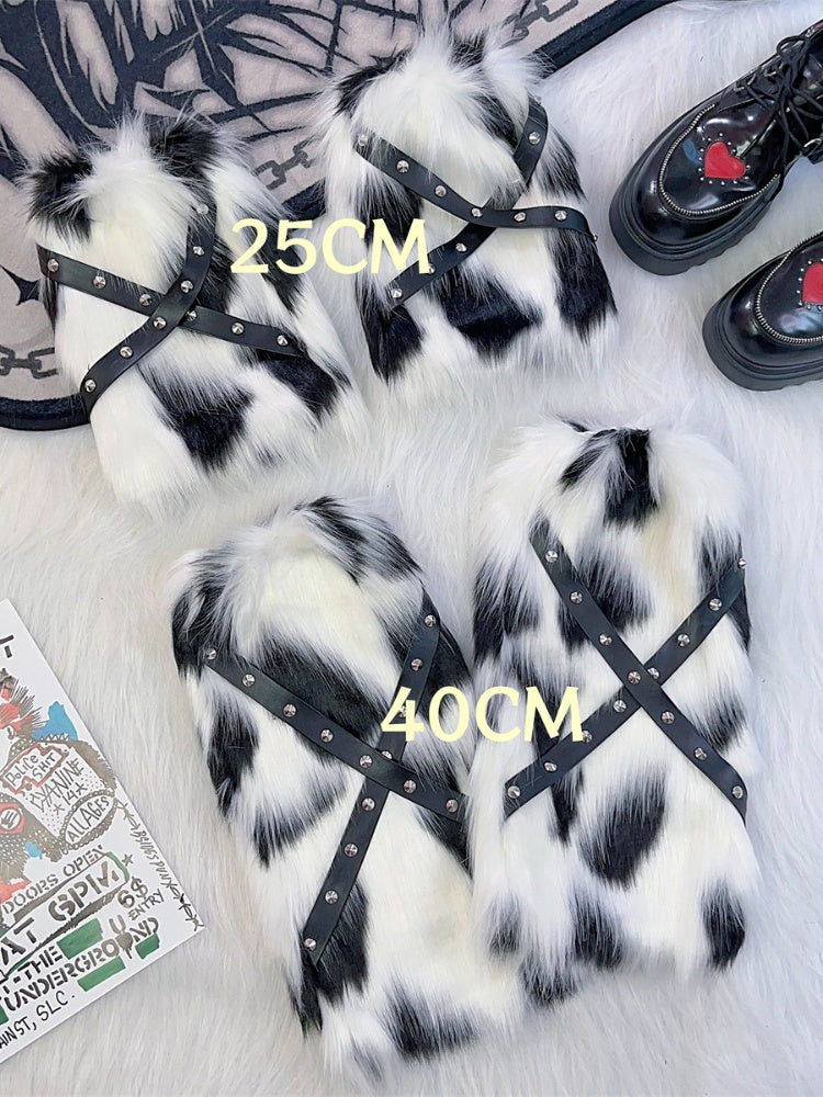 Stud Detail Strap Punk Shaggy Leg Warmers