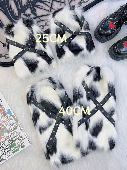 25CM Stud Detail Strap Punk Shaggy Leg Warmers