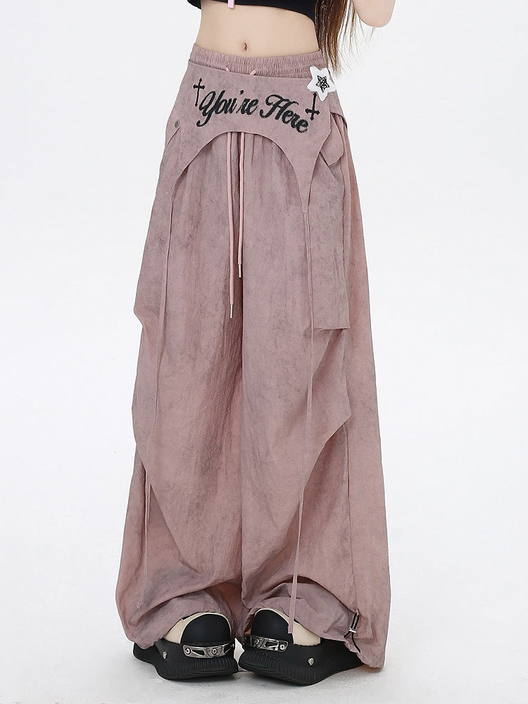 Accessory Punk Pants with Asymmetrical Dusty Pink Drawstring Waist Wasteland Waist