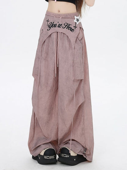 Waist Asymmetrical Pants Punk Accessory Dusty Pink Drawstring Waist Wasteland with