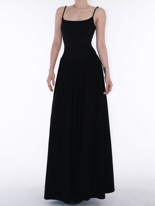 mit Kunstkleid, schwarze Taille, Slip mit Knochen, knöchellang