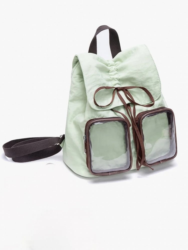 Bow Drawstring Charming Backpack With Kawaii Green Mini Ita