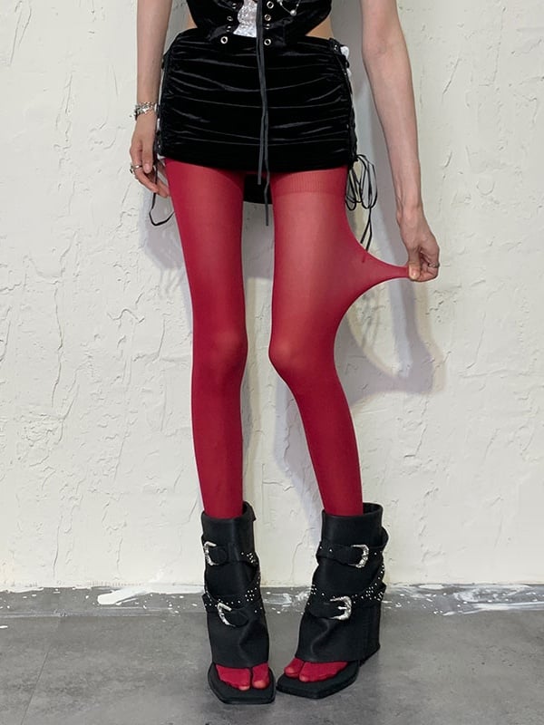 Gothic Wine Red Y2K  Tights