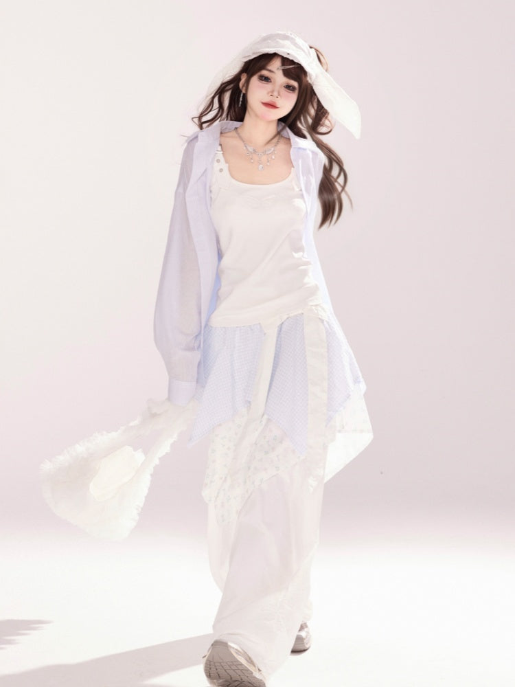 Shoulder White Angel Wings Design Back Tank Top Adjustable Straps