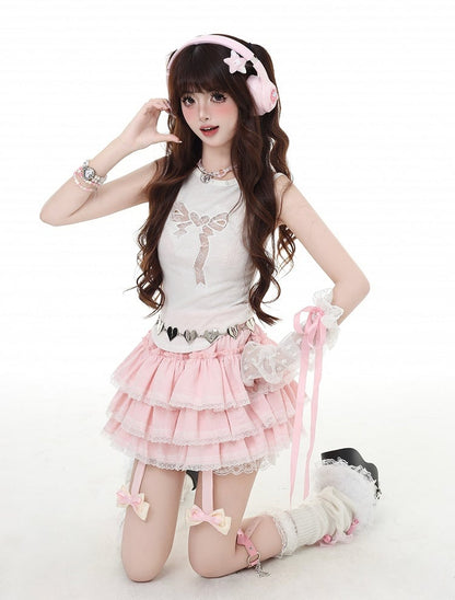 Glamorous Tank Top White Bowknot-Shaped Cutout