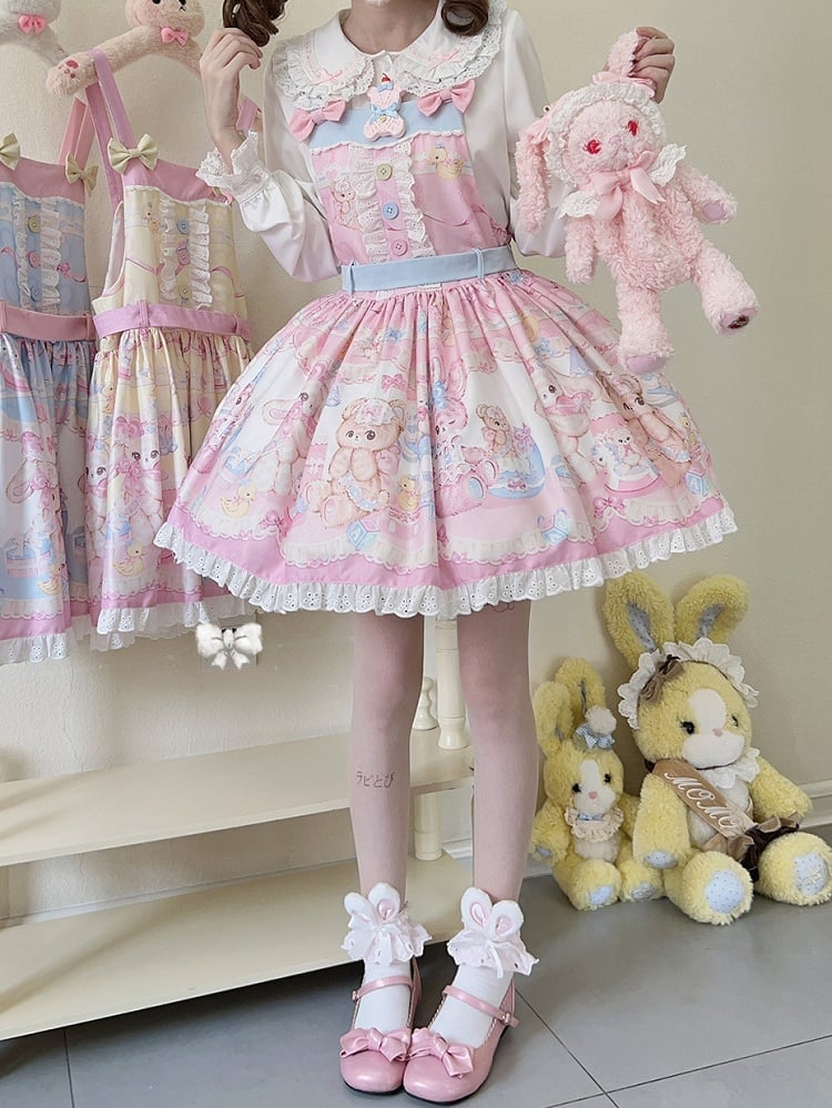 Dress Pink Sweet Lolita Teddy Print Overall