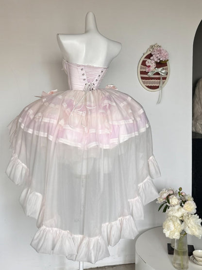 Pink Balletcore Boned Waist Strapless Puffy Dress