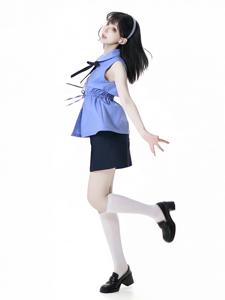 Navy Blue Box Pleat Shorts with Buckle Belt