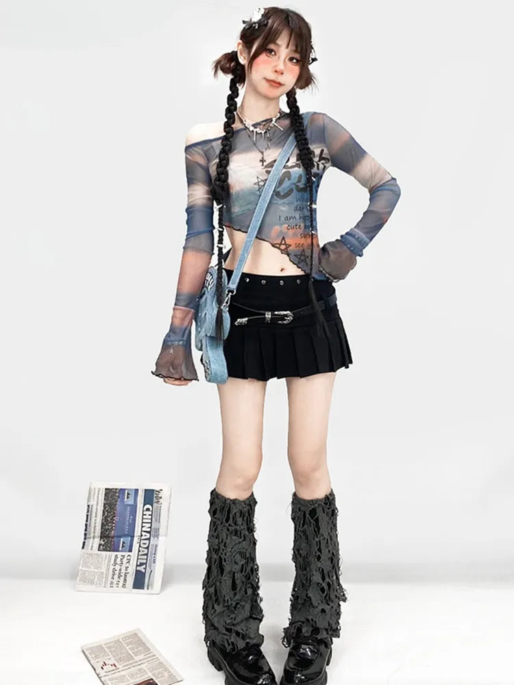 Gray Leg Warmers Hollowed-out
