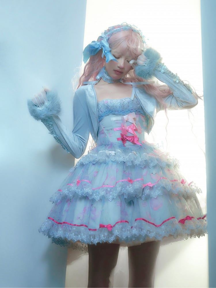 Blue Fluffy Cuffs Long Sleeves Cropped Top