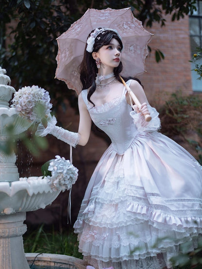 Rosette Light Pink Elegant Wedding Hanayome Lolita Jumper Skirt + Underskirt