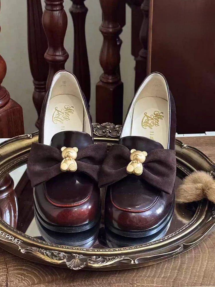 Decorated at Top Loafers Bear Red Bow Wine