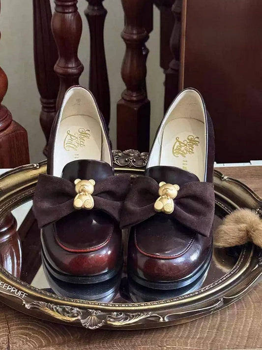 Decorated at Top Loafers Bear Red Bow Wine