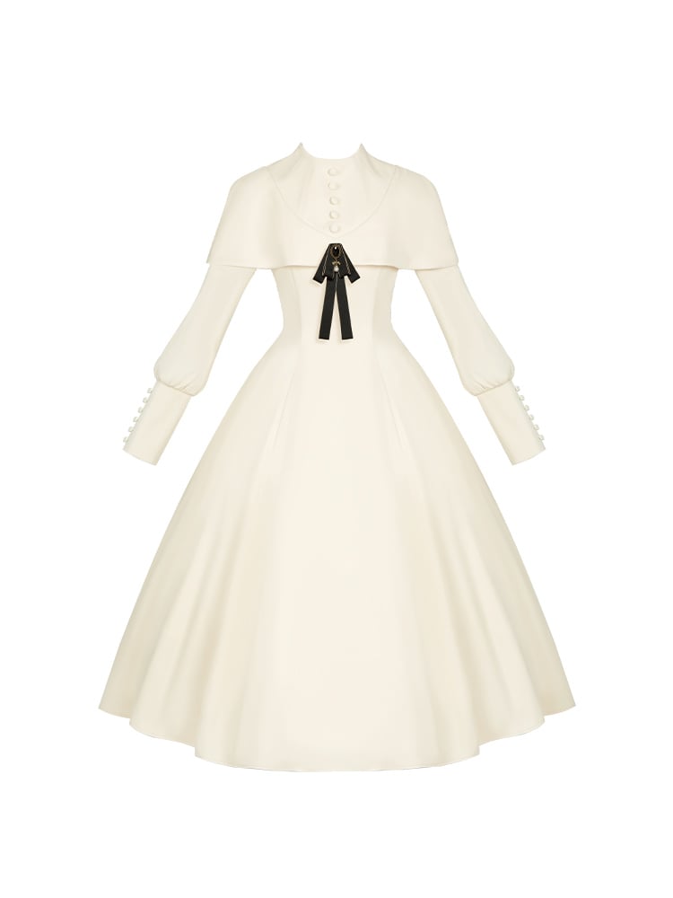 Robe Lolita élégante à manches longues et cape beige