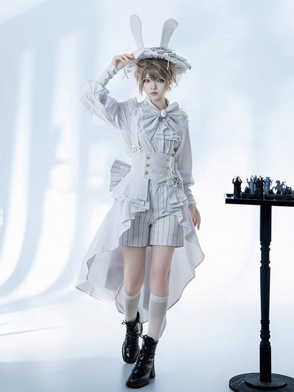 Theater Fashion Peplum Corset Hem Belt White Ouji Bunny Waist Cascading Pleated Flounce