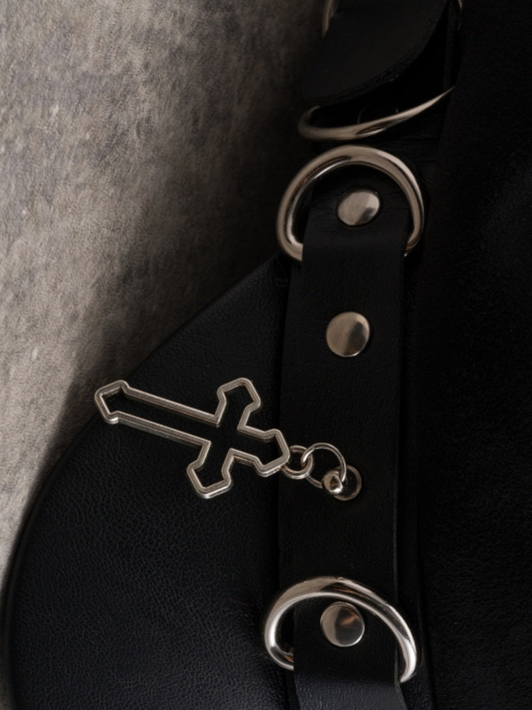 Baskenmütze, Kreuz, Hut und Details, Charme, Gothic, Knochen, schwarze Nieten