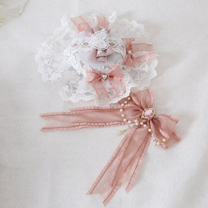 Herz Strass Mini Hut Bowknot und mit Spitze abnehmbare Ketten rosa Perle Lolita Gorgeous