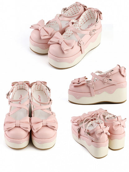 Crisscross PU Design Lolita Platforms - Pink Sweet
